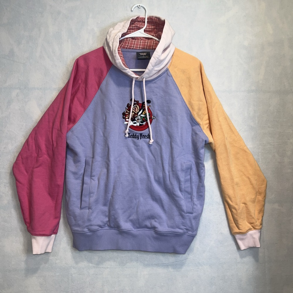 Teddy Fresh x Looney Tunes Unisex Medium Hoodie Color Block Sweatshirt Y2K VTG!